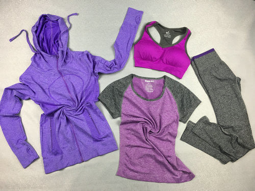 Ladies 4pcs Fitness Suit (Sweater, Shirt, Sports Bra, Legging)