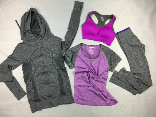 Ladies 4pcs Fitness Suit (Sweater, Shirt, Sports Bra, Legging)