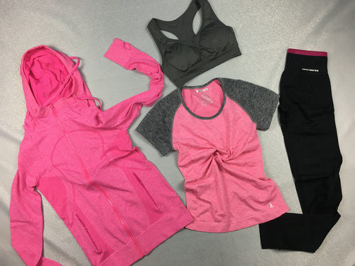 Ladies 4pcs Fitness Suit (Sweater, Shirt, Sports Bra, Legging)