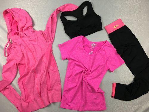 Ladies 4pcs Fitness Suit (Sweater, Shirt, Sports Bra, Legging)