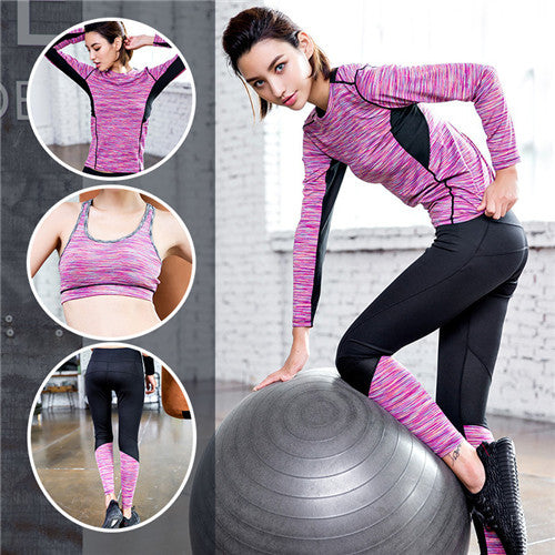 Ladies 3pcs Fitness Suit (Shirt, Pant, Sports Bra)